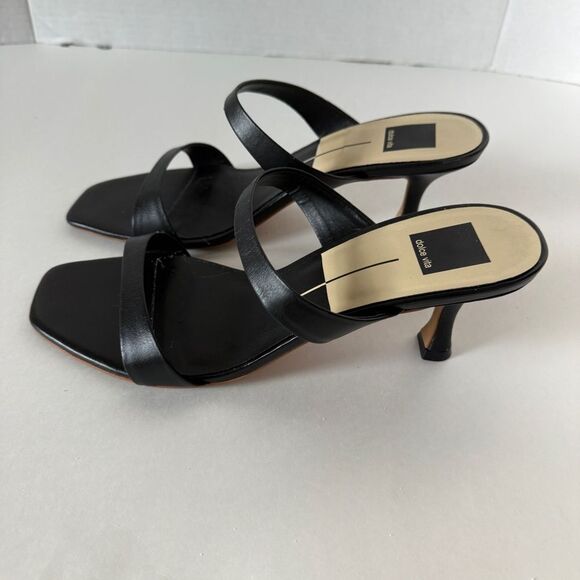 Dolce Vita Women’s Genora Black Leather Heels Square Toe Slide Sandals Size 9.5 - Picture 6 of 8